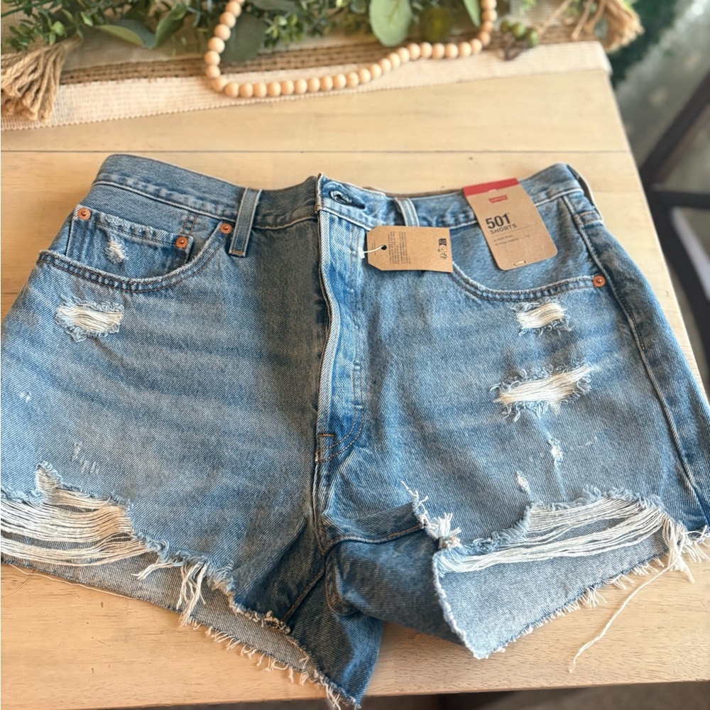Levi's Blue Jean Shorts Distressed High-Waisted